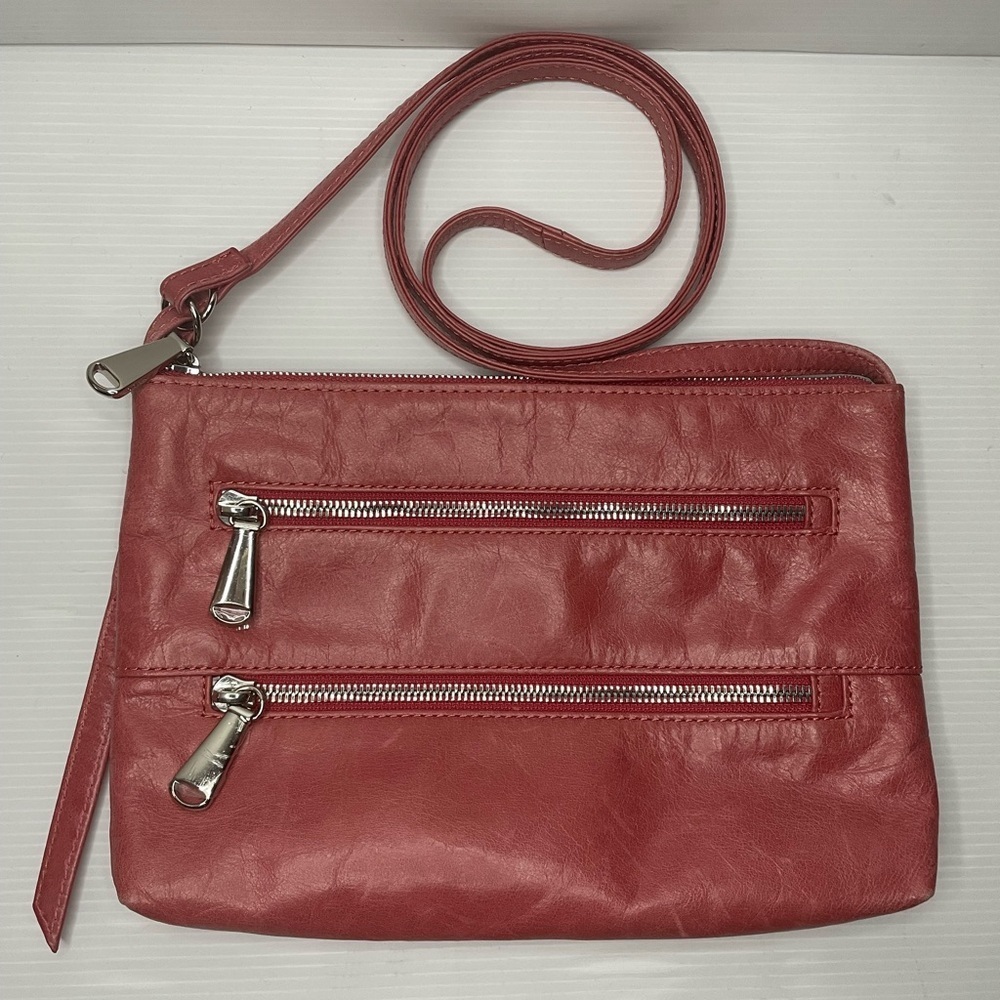 Hobo Red Pink Mara Crossbody Leather Bag